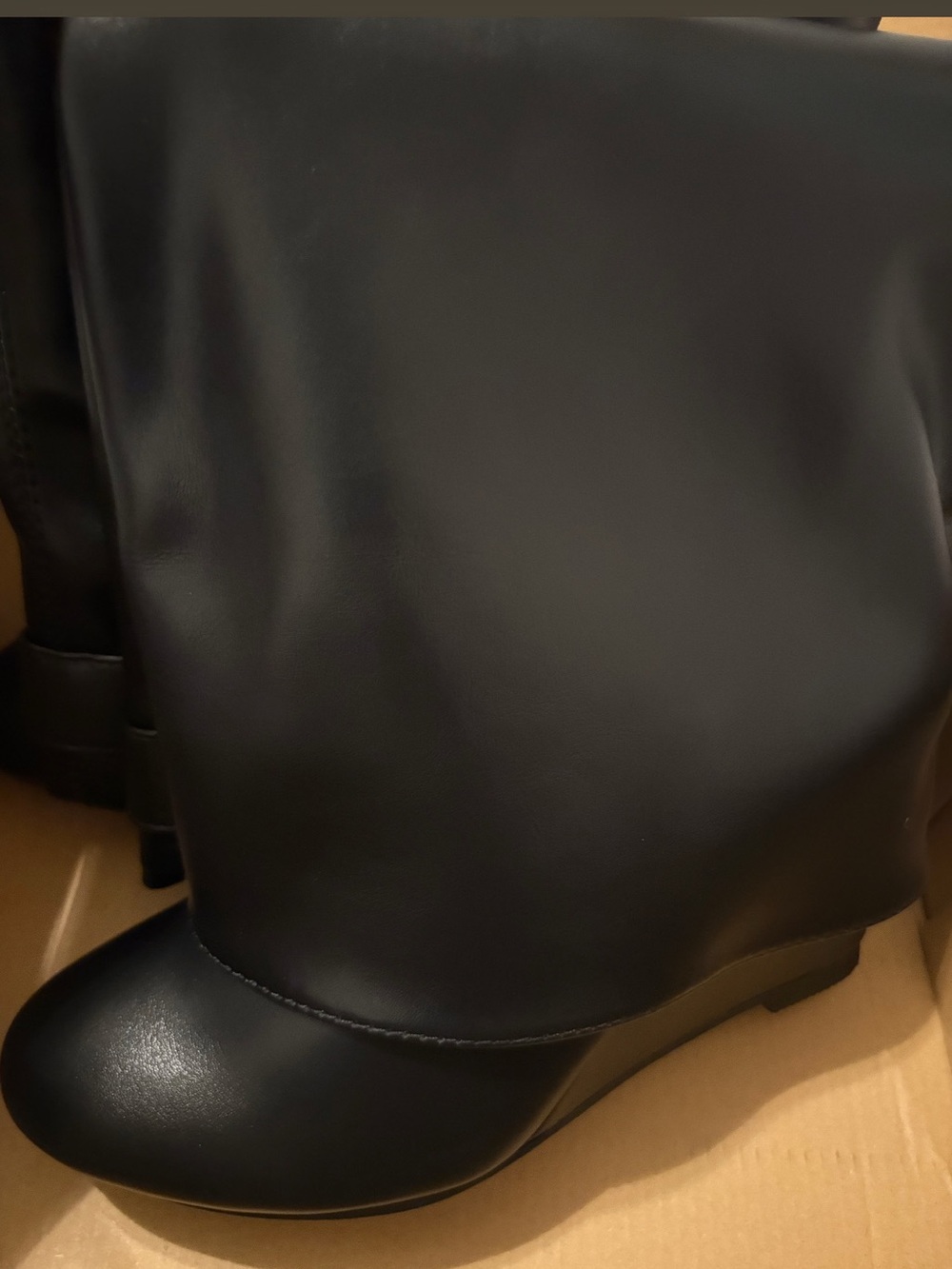 Black Faux Leather Knee Boots